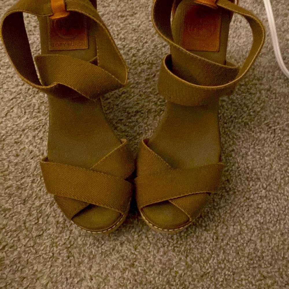 Tory burch criss cross toe wedges